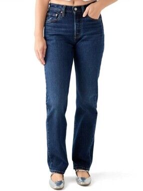 Levi's 501 Curve Dark Wash Blue Straight-Leg Button-Fly Women's Jeans Size 28 W